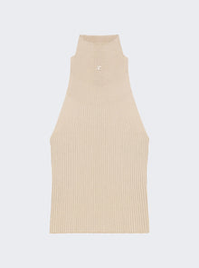 Women | Courrèges | Mockneck Light Rib Top Capuccino | Tan