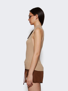 Women | Courrèges | Mockneck Light Rib Top Capuccino | Tan