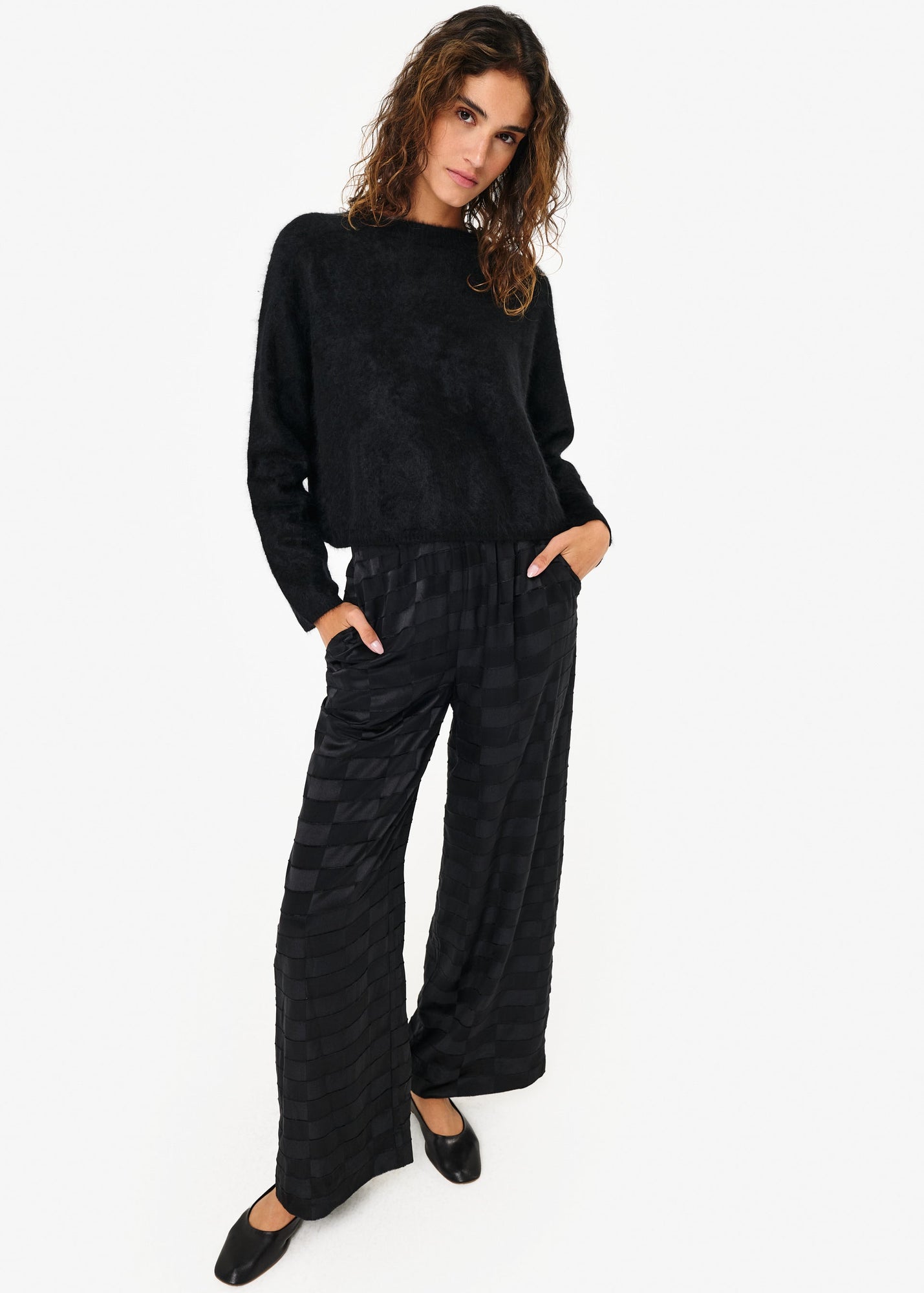 Medina Burnout Wide Leg Pant | Black