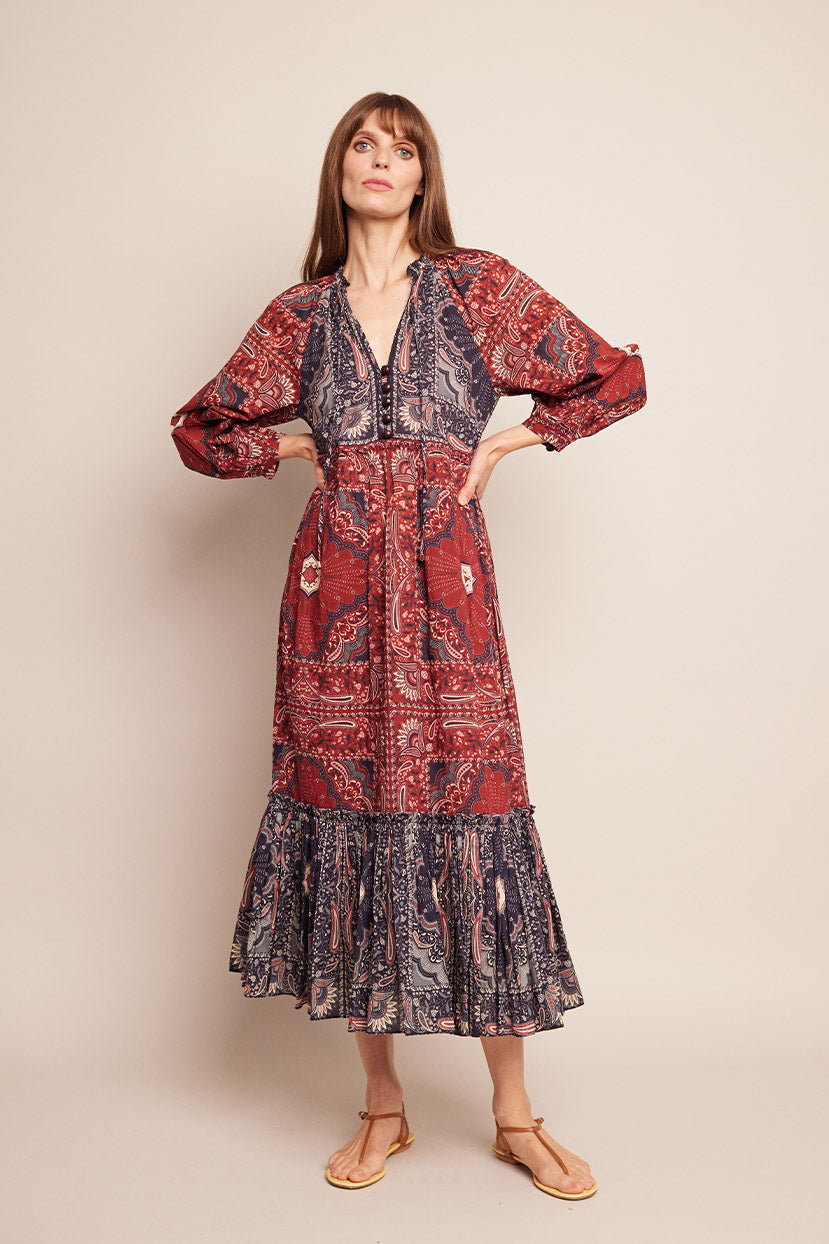 Women | Mari Dress | Jules Maroon Blue