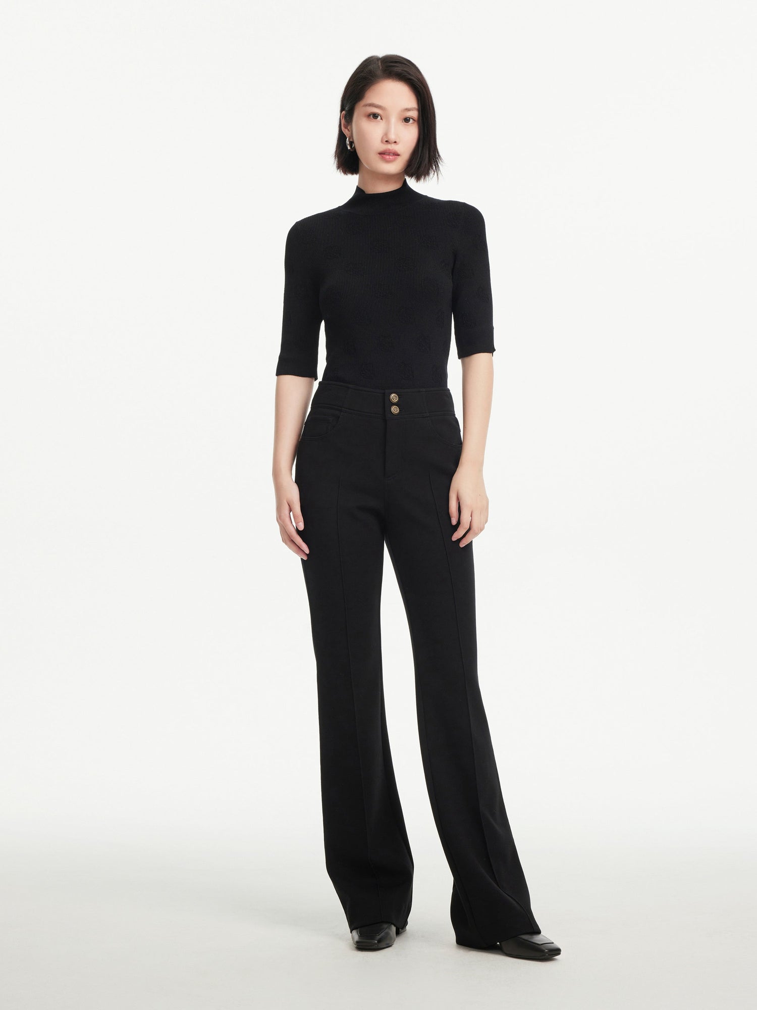 Semi-High Neck Knit Top | Black