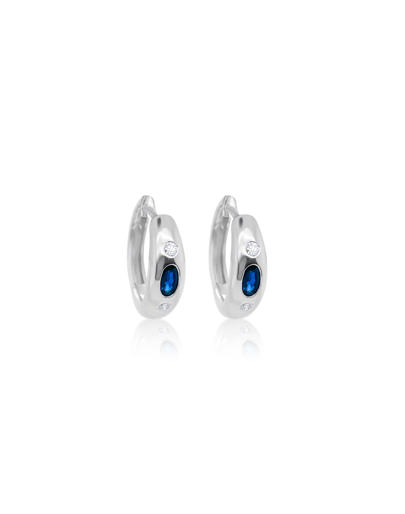 .12 Ct Diamond Blue Sapphire Hoops | 14 Kt White Gold