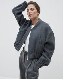 Another Tomorrow Wool Bomber Jacket in Light Grey Melange – Wool Women's Outerwear