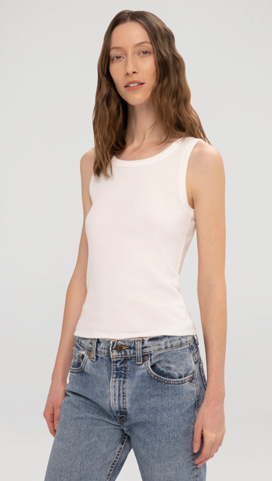 Tank in Ribbed Cotton | White