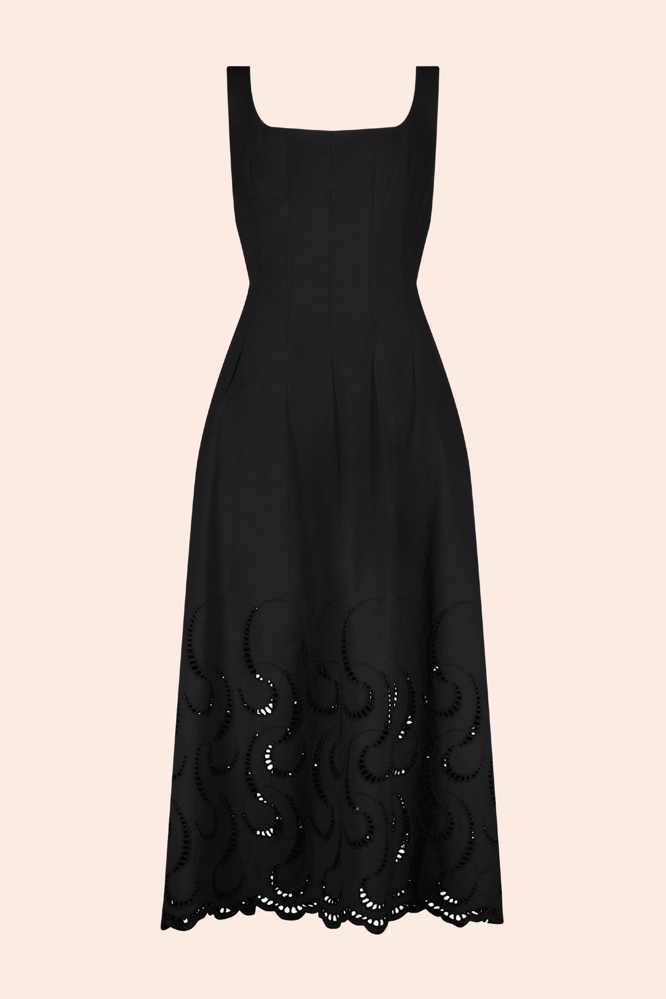 Wave Eyelet Midi Dress | Black
