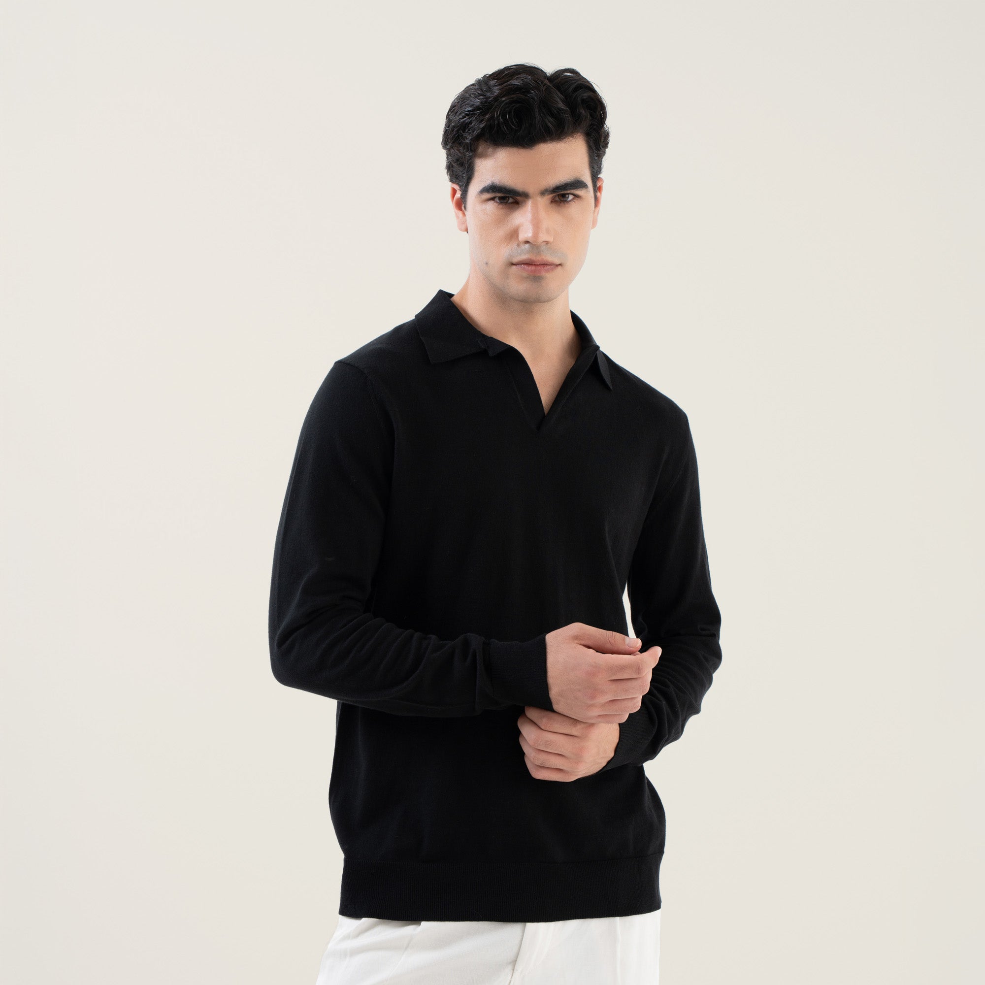 Mens | Elliot Featherlight Long Sleeve Polo | Black