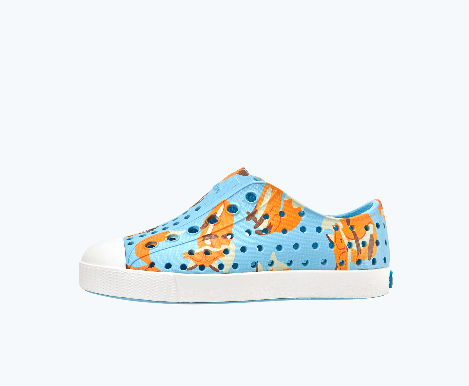 Side view of a Native Shoes Kids Jefferson Print Kids | Sky Blue/ Shell White/ Foxtrot Footwear