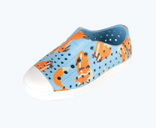 Angled view of a Native Shoes Kids Jefferson Print Kids | Sky Blue/ Shell White/ Foxtrot Footwear