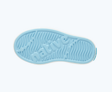 Bottom view of a Native Shoes Kids Jefferson Print Kids | Sky Blue/ Shell White/ Foxtrot Footwear