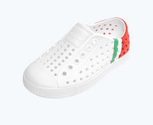 Angled view of a Native Shoes Kids Jefferson Block Kids | Shell White/ Shell White/ Jolly Torch Block Footwear