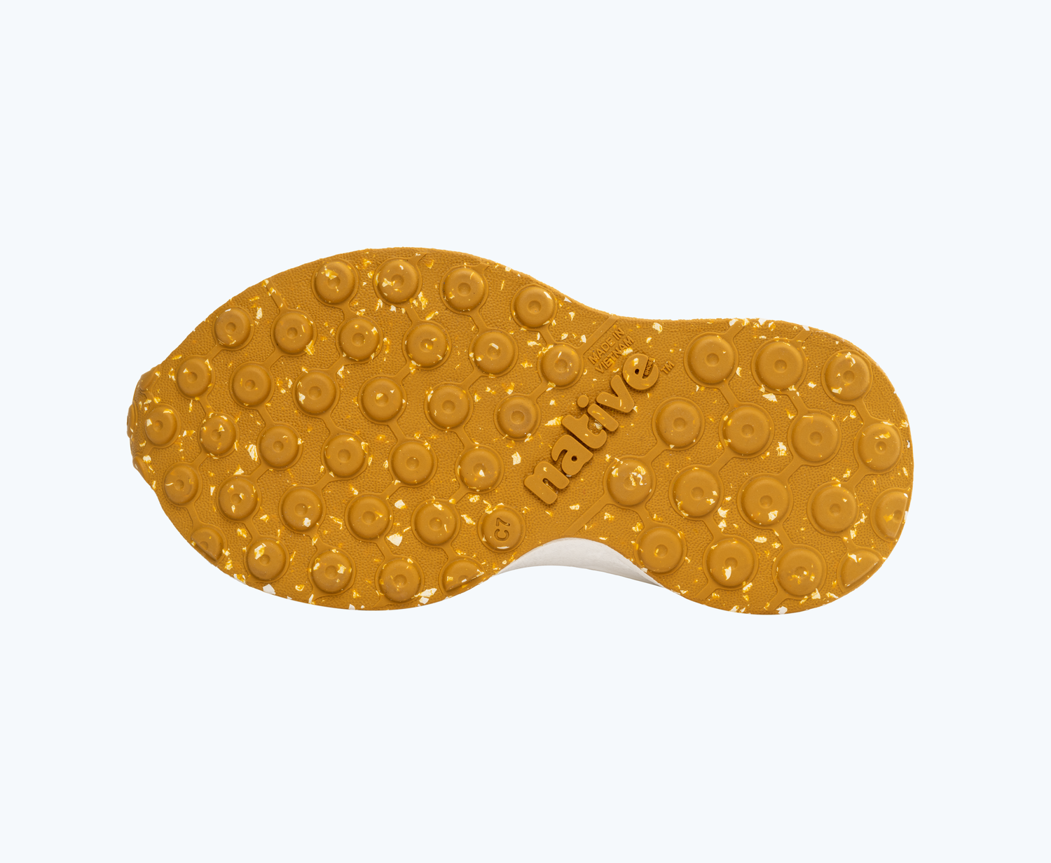 Bottom view of a Native Shoes Kids Robbie Kids | Sky Blue/ Shell White/ Mash Speckle Rubber Footwear