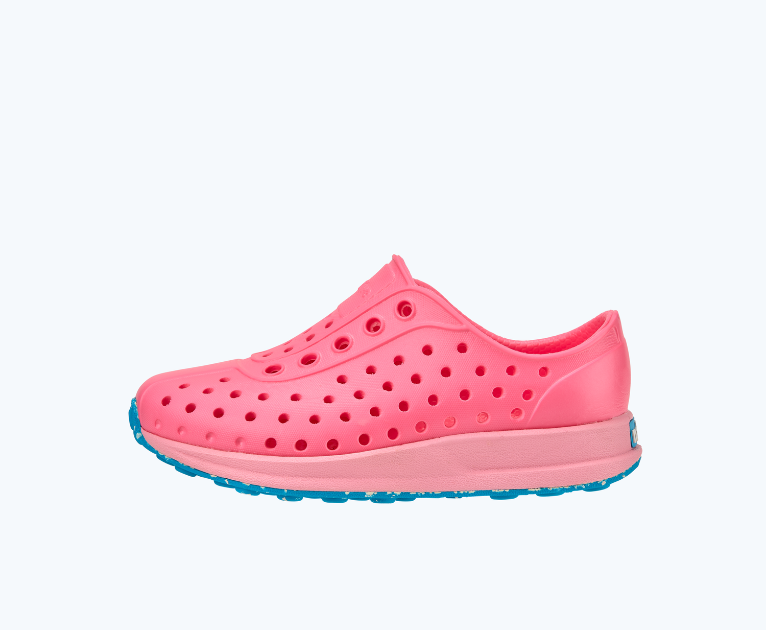Side view of a Native Shoes Kids Robbie Kids | Floyd Pink/ Princess Pink/ Pacific Speckle Rubber Footwear