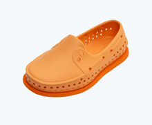 Angled view of a Native Shoes Kids Howard Sugarlite Kids | Papaya Orange/ City Orange/ Sky Speckle Rubber Footwear