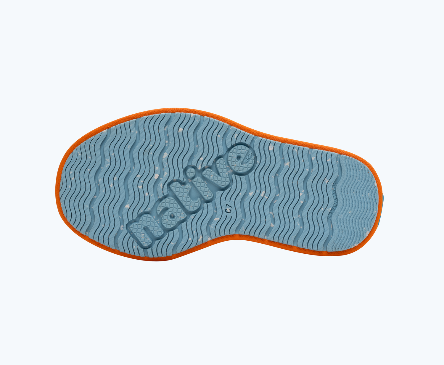 Bottom view of a Native Shoes Kids Howard Sugarlite Kids | Papaya Orange/ City Orange/ Sky Speckle Rubber Footwear