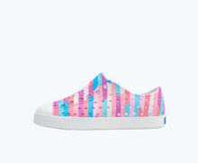 Side view of a Native Shoes Kids Jefferson Print Kids | Shell White/ Shell White/ Pastel Multi Stripe 2 Footwear