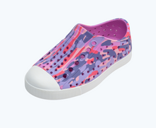 Angled view of a Native Shoes Kids Jefferson Print Kids | Winterberry Pink/ Shell White/ Haze Eucamo Footwear