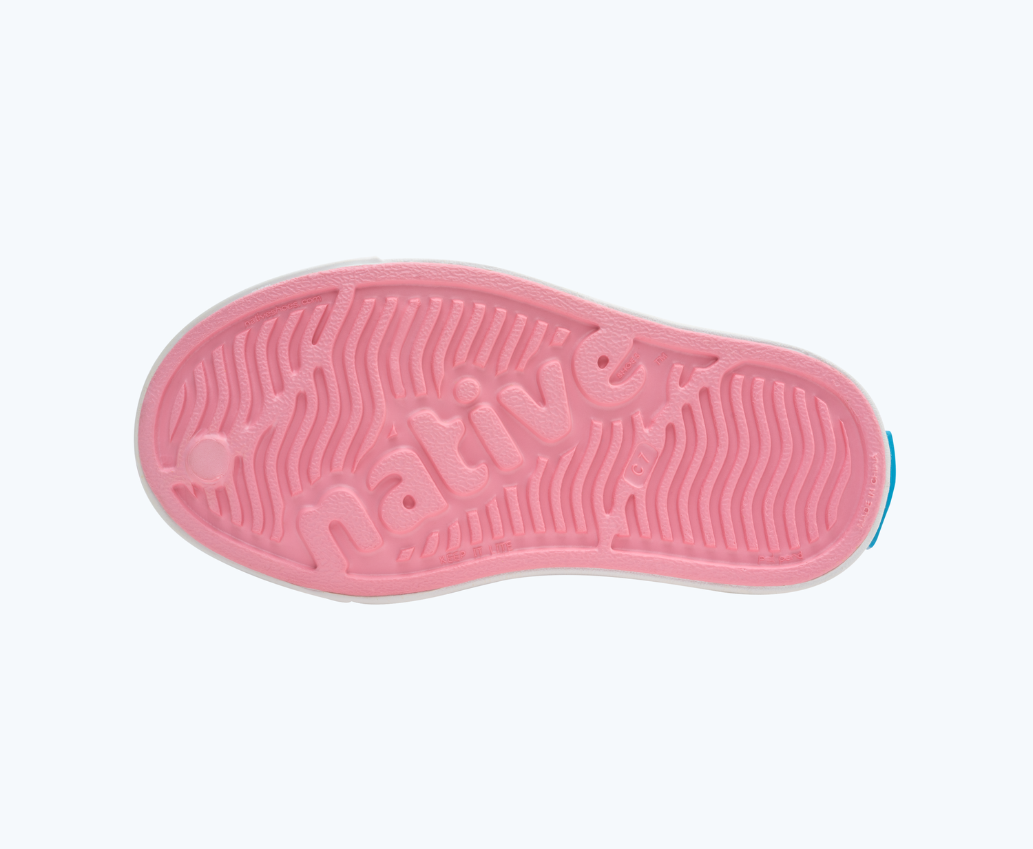 Bottom view of a Native Shoes Kids Jefferson Print Kids | Princess Pink/ Shell White/ Haze Sunpetal Footwear