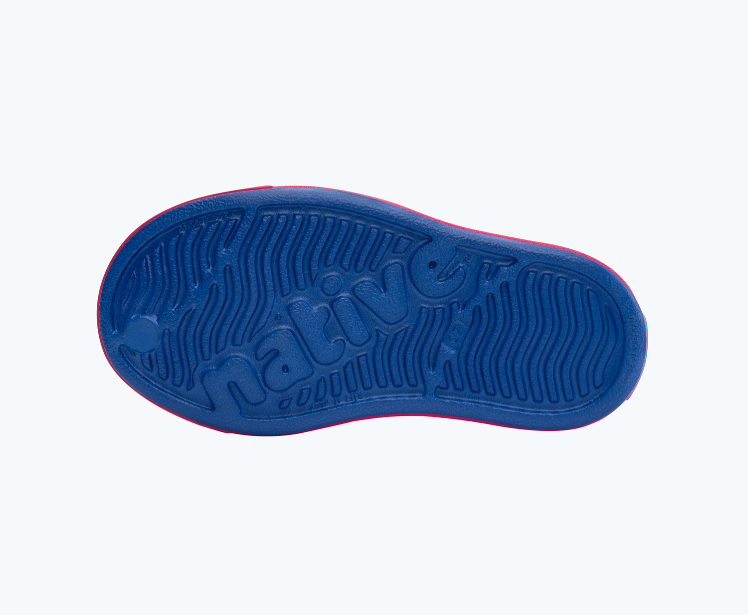 Bottom view of a Native Shoes Kids Jefferson Ombre Kids | Adventure Blue/ Radberry Pink/ Adventure Radberry Ombre Footwear