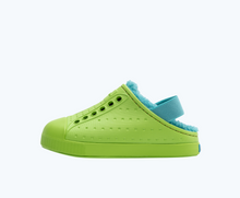 Side view of a Native Shoes Kids Jefferson Cozy Kids | Snap Green/ Snap Green/ Maui Blue Footwear