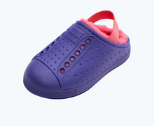 Angled view of a Native Shoes Kids Jefferson Cozy Kids | Uv Blue/ Uv Blue/ Spicy Yellow Footwear
