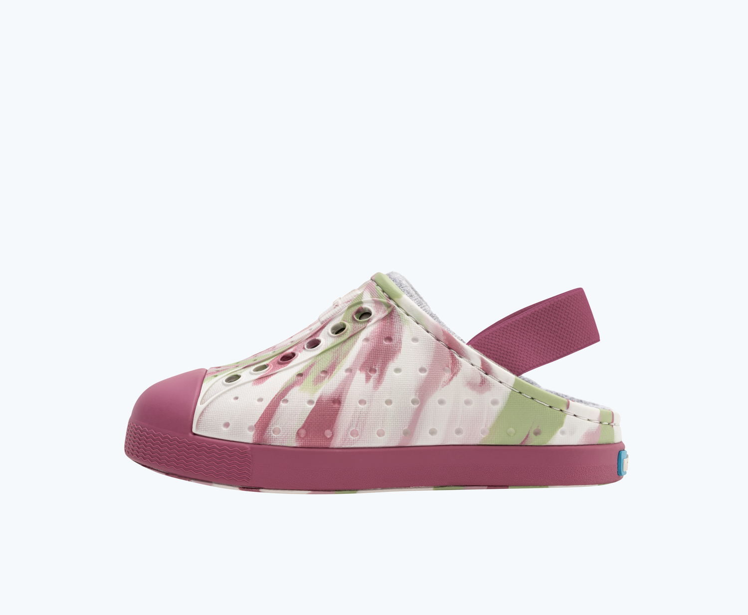 Side view of a Native Shoes Kids Jefferson French Terry Kids | Twilight Pink Marble/ Twilight Pink Footwear