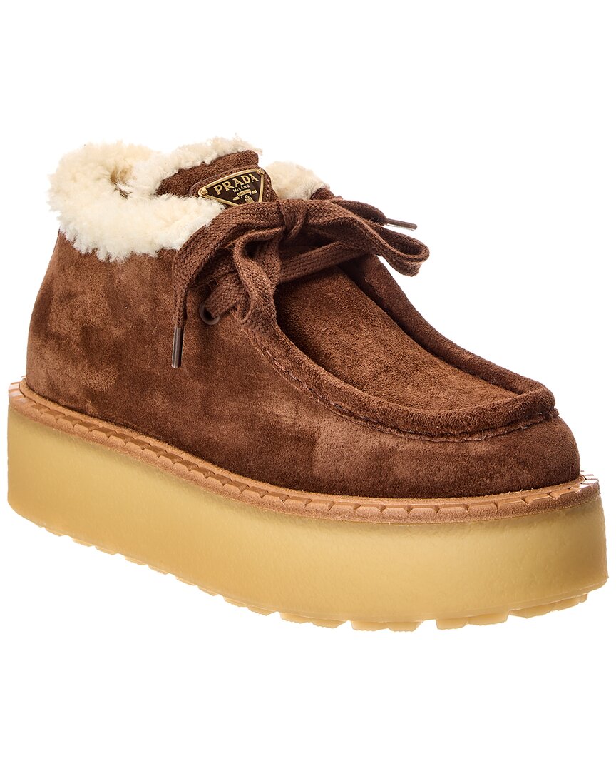 Prada | Womens | Suede Platform Boot | Brown