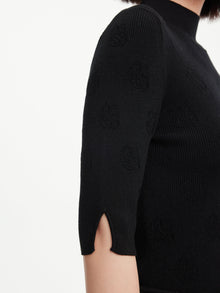 Semi-High Neck Knit Top | Black