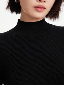 Semi-High Neck Knit Top | Black