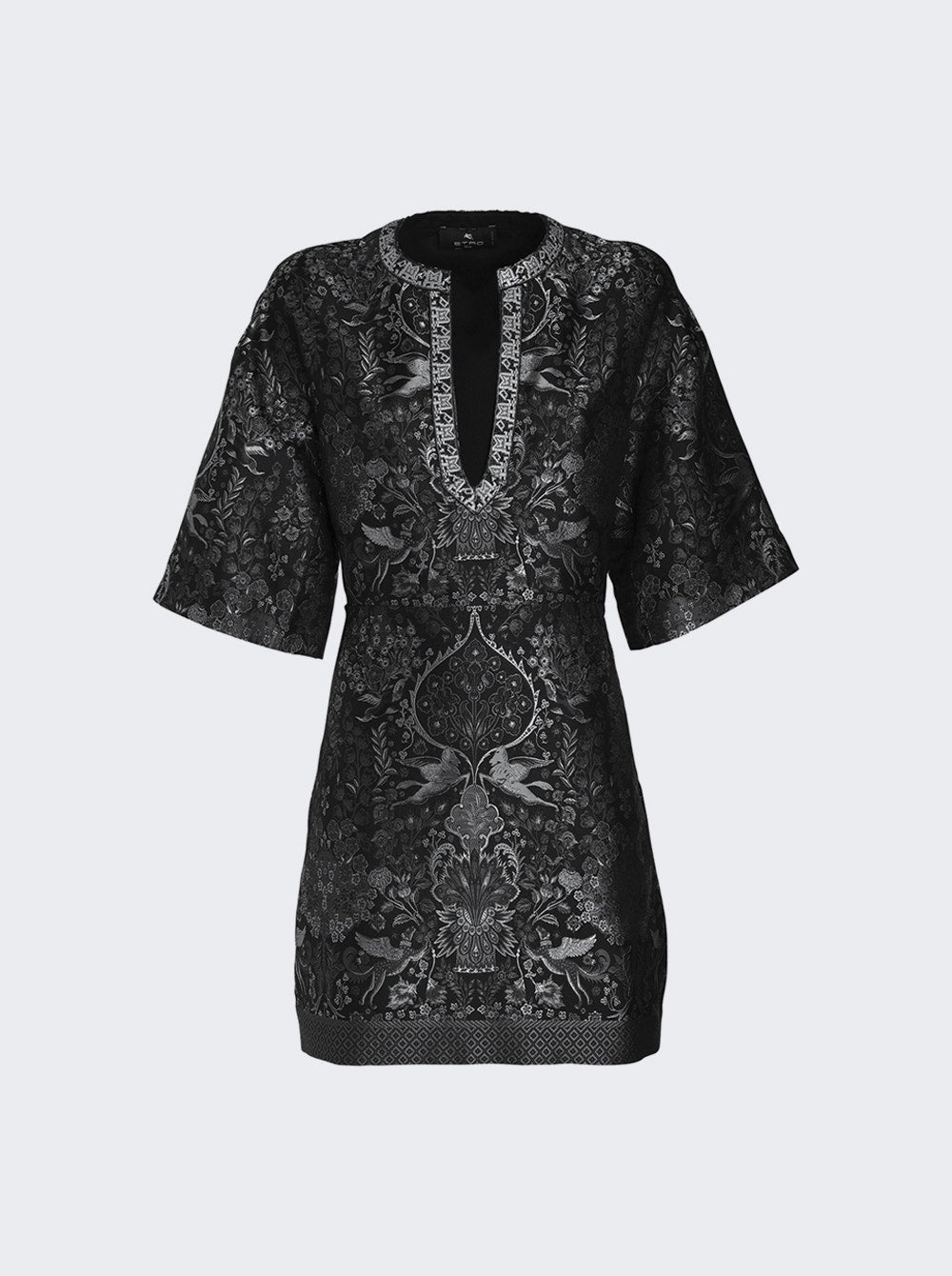 Women | Etro | Jacquard Dress With Mythological Floral Designs | Nero Black