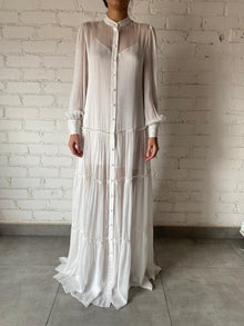 Hemant & Nandita | Chiffon Full-Neck Button-Down Long Dress | White