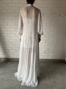 Hemant & Nandita | Chiffon Full-Neck Button-Down Long Dress | White