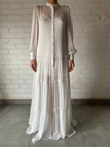 Hemant & Nandita | Chiffon Full-Neck Button-Down Long Dress | White