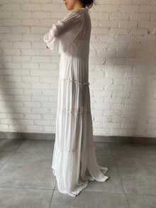 Hemant & Nandita | Chiffon Full-Neck Button-Down Long Dress | White