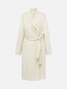 Notched Collar Cashmere Belted Coat | White