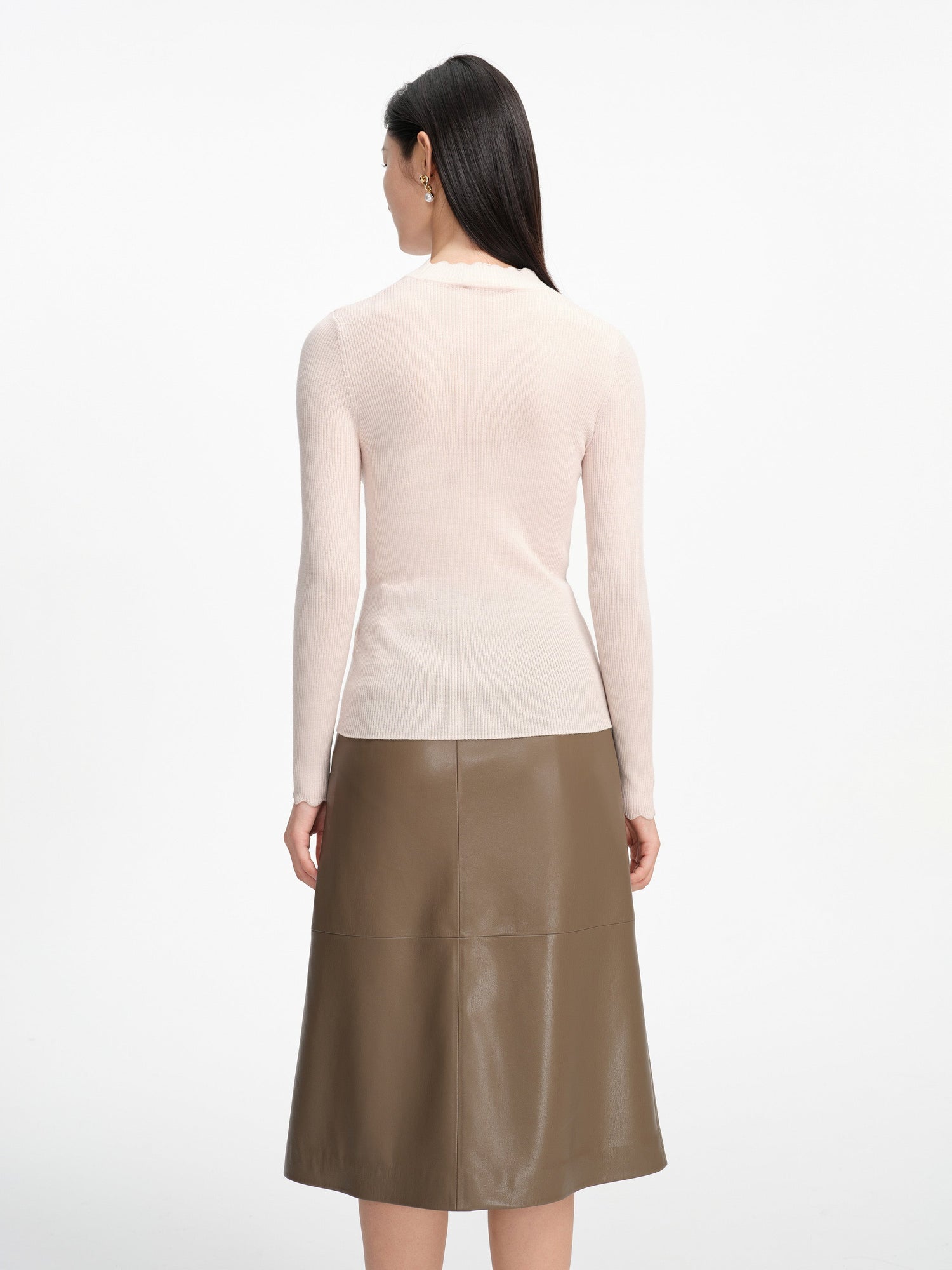 Wool Fit Long-Sleeves Sweater Top | White