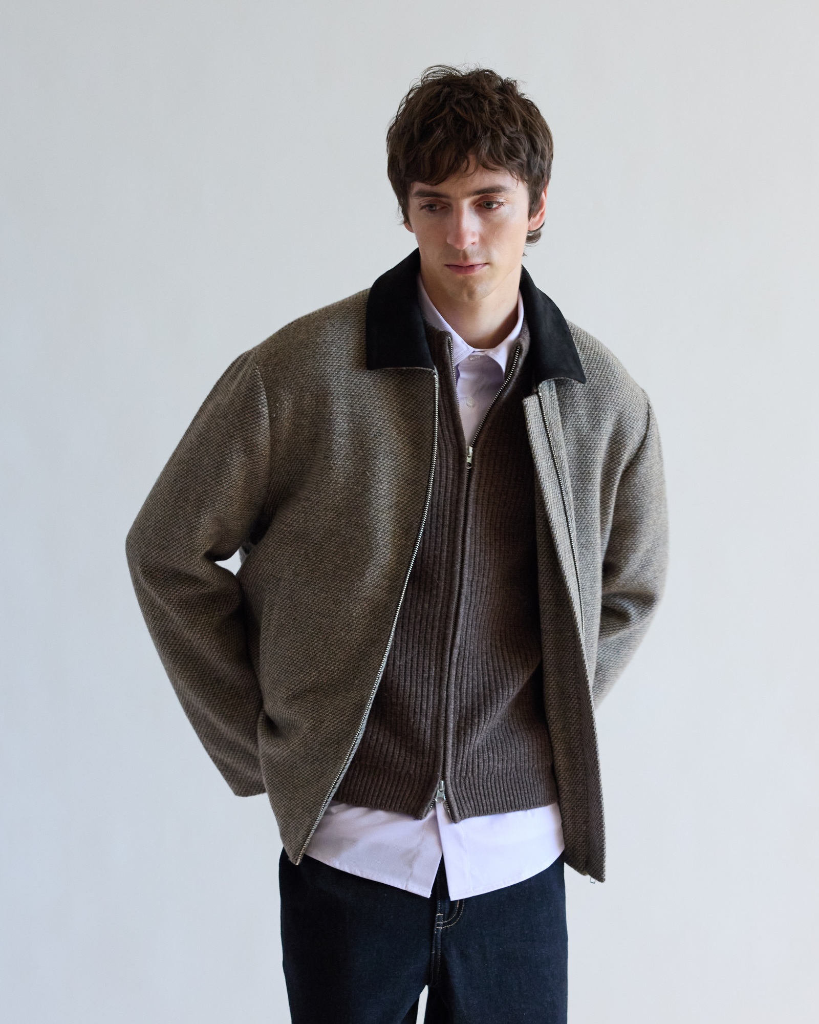 Wool Combo Coat | Brown