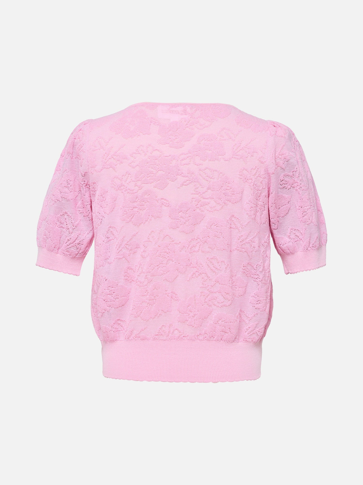Textured Openwork Jacquard Drawstring Waist Knit Top | Pink
