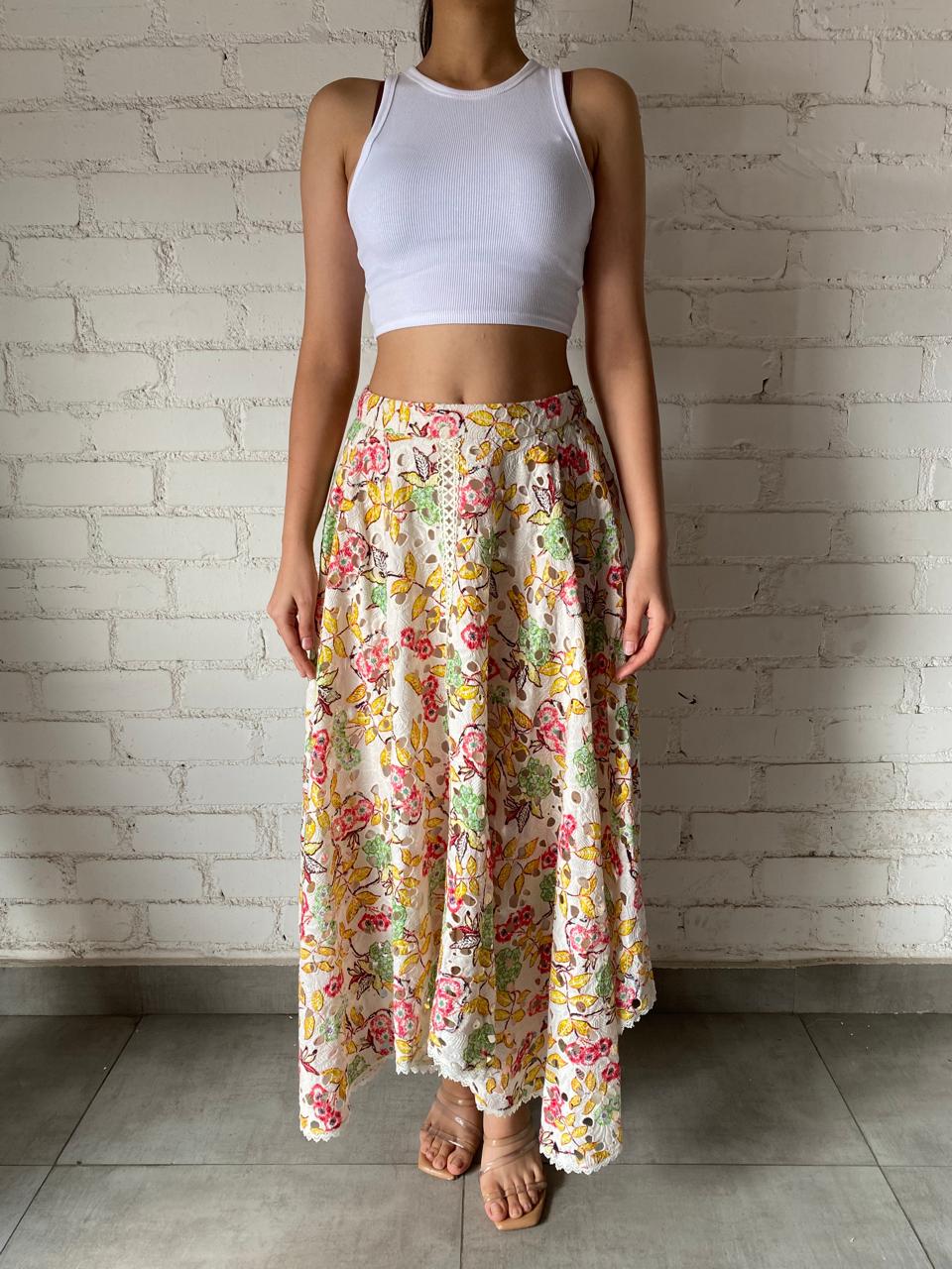 Hemant & Nandita | Preet Floral Print Long Skirt | Off-White
