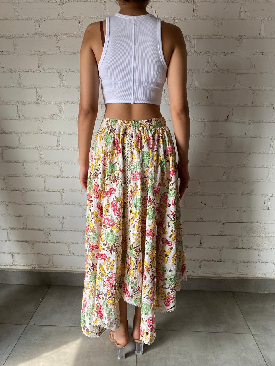 Hemant & Nandita | Preet Floral Print Long Skirt | Off-White