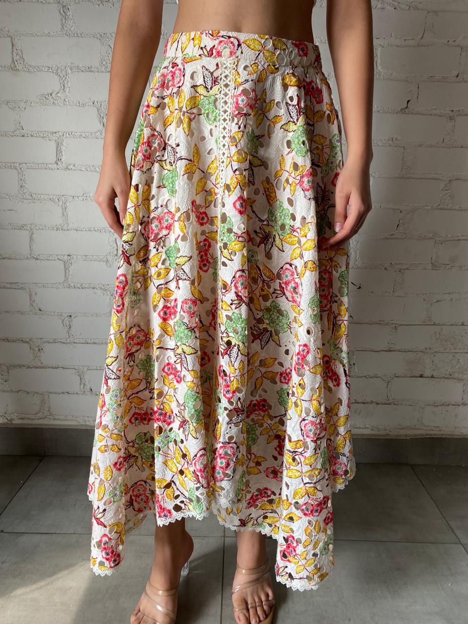 Hemant & Nandita | Preet Floral Print Long Skirt | Off-White