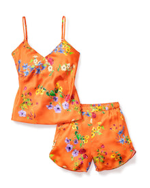 Women's Silk Cami Short Set | Tangerine Brilliant Botanical