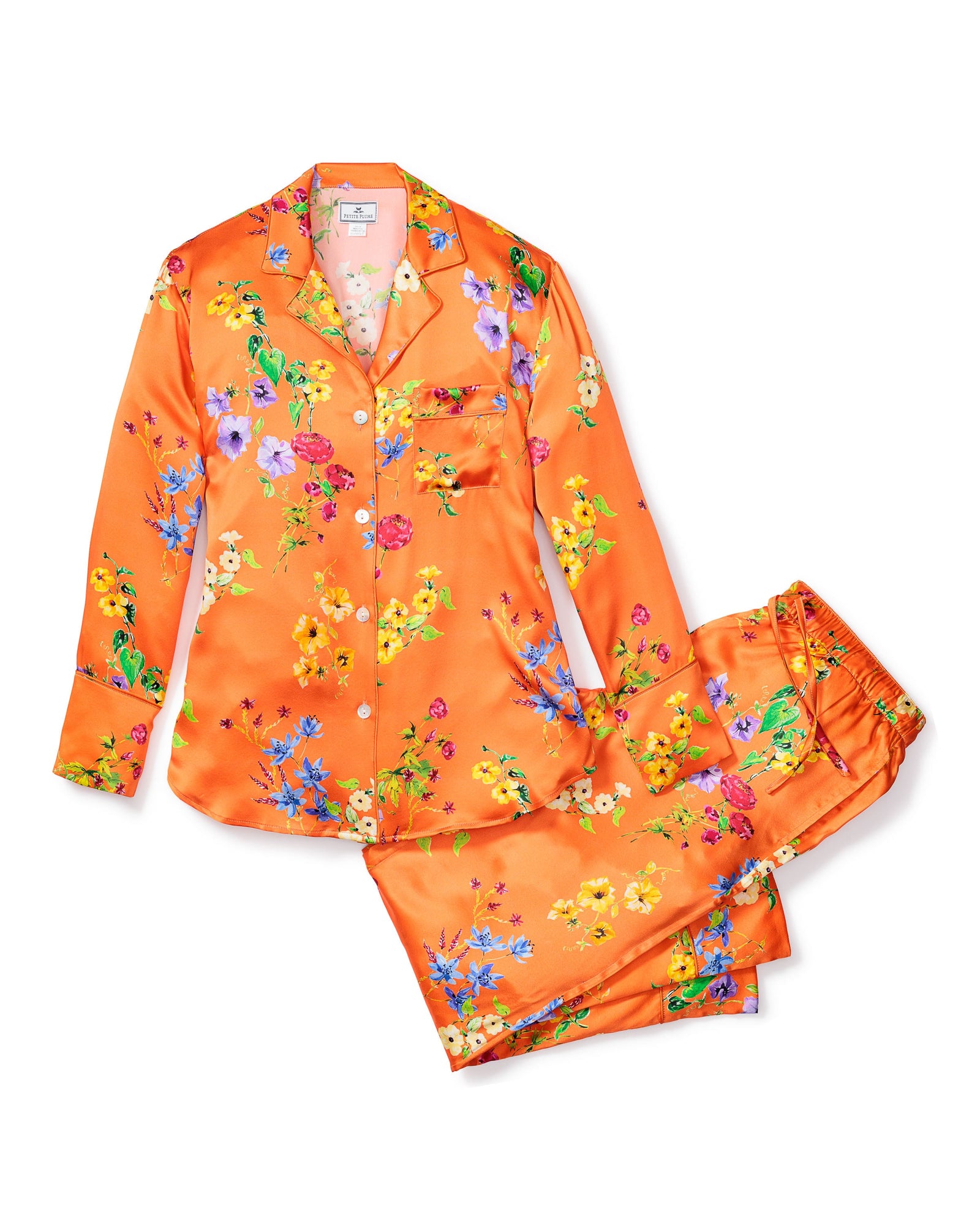 Women's Silk Pajama Set | Tangerine Brilliant Botanical