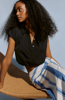 Cotton Poplin Sleeveless Shirt | Black