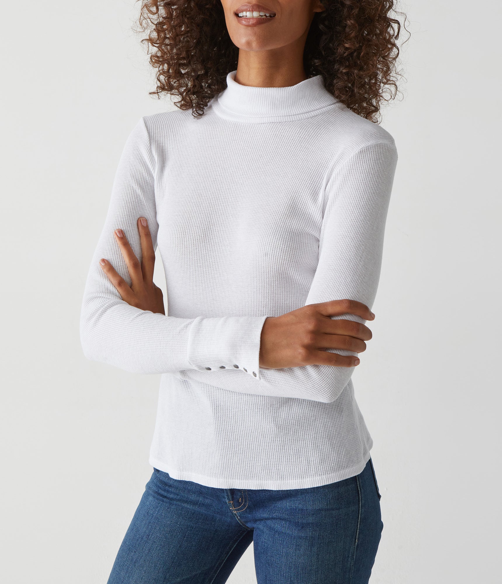 Mara Turtleneck w/ Cuff Snaps | White
