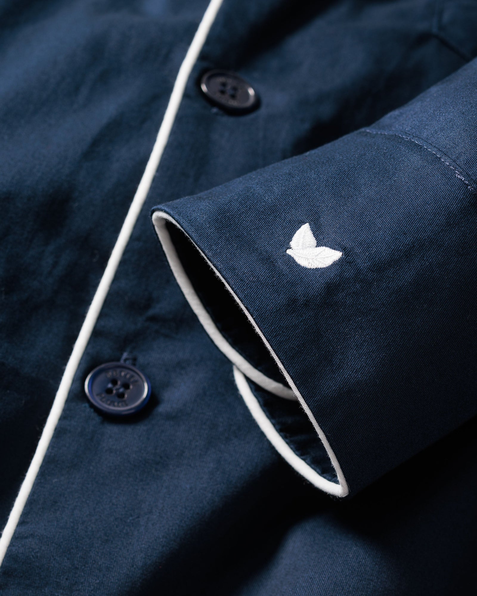 Mens | Twill Pajamas | Navy with White Piping