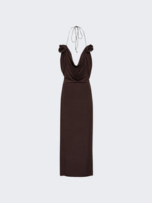 Women | Magda Butrym | Draped Cowl Neck Midi Dress | Brown