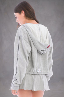 Women | Vintage Striped Oversized Zip Hoodie | Heather Gray