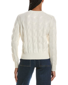 Forte Cashmere | Womens | Luxe Cable Crewneck Cashmere Sweater | White