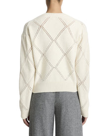 Vince | Womens | Textured Argyle Wool Sweater | White