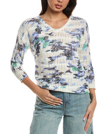 NIC+ZOE | Womens | Water Lilies Pointelle Sweater | Blue